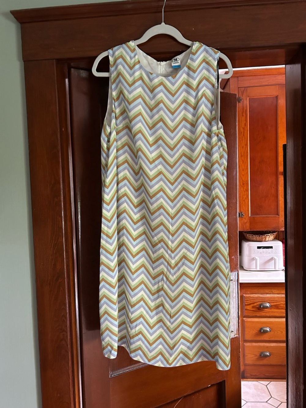 Missoni Chevron Midi Dress in Pastel Blue, Green, Brown and White
